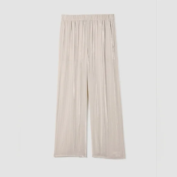 NWT Eileen Fisher Crushed Velvet Wide Leg Pant: Almond Color: Size- Large - Picture 4 of 10